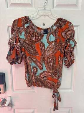 Coco Bianco Women's Top Paisley 3/4 Sleeve Size M Boho
